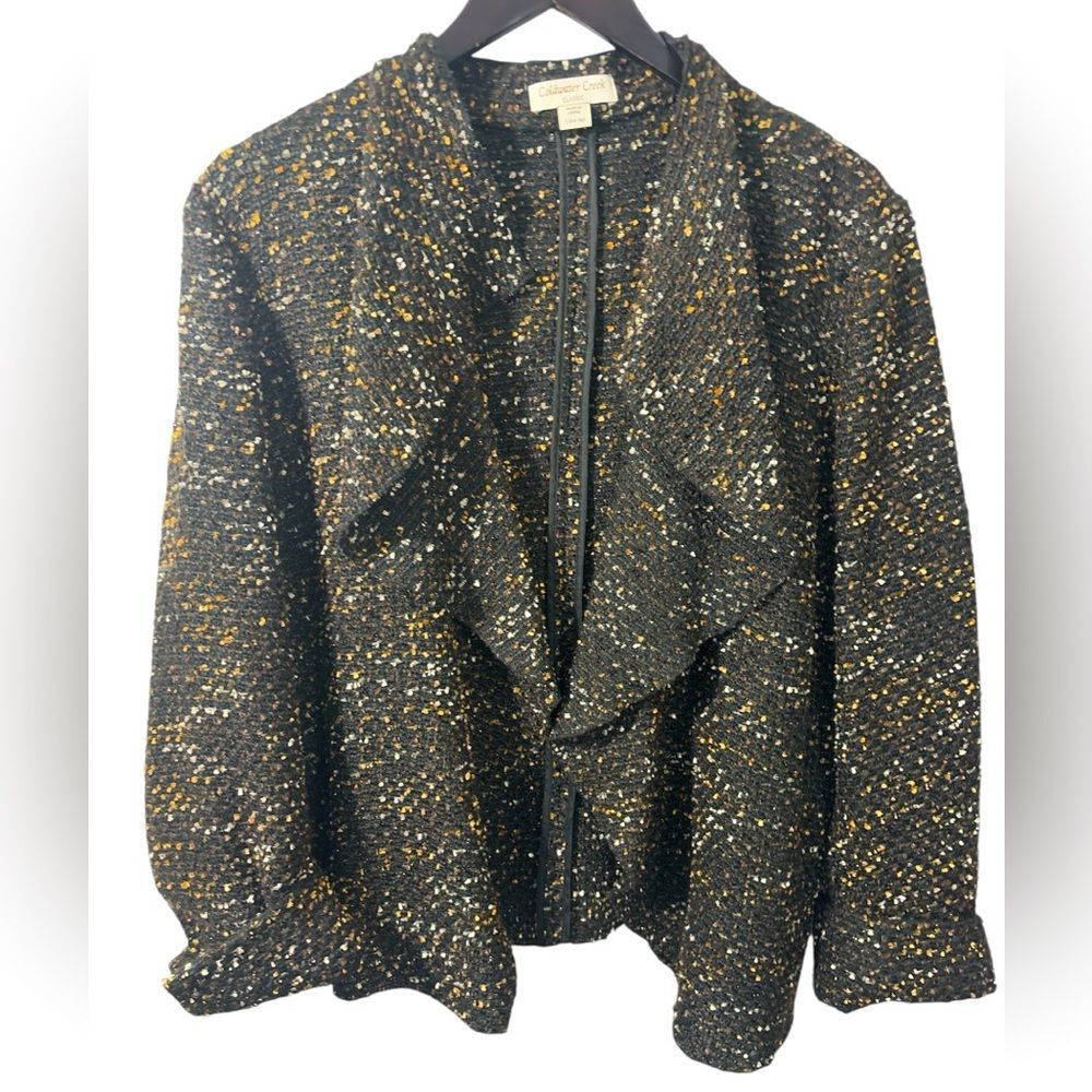 Coldwater Creek Womens Open Front Jacket Classic Tweed Academia Size XL 14/16